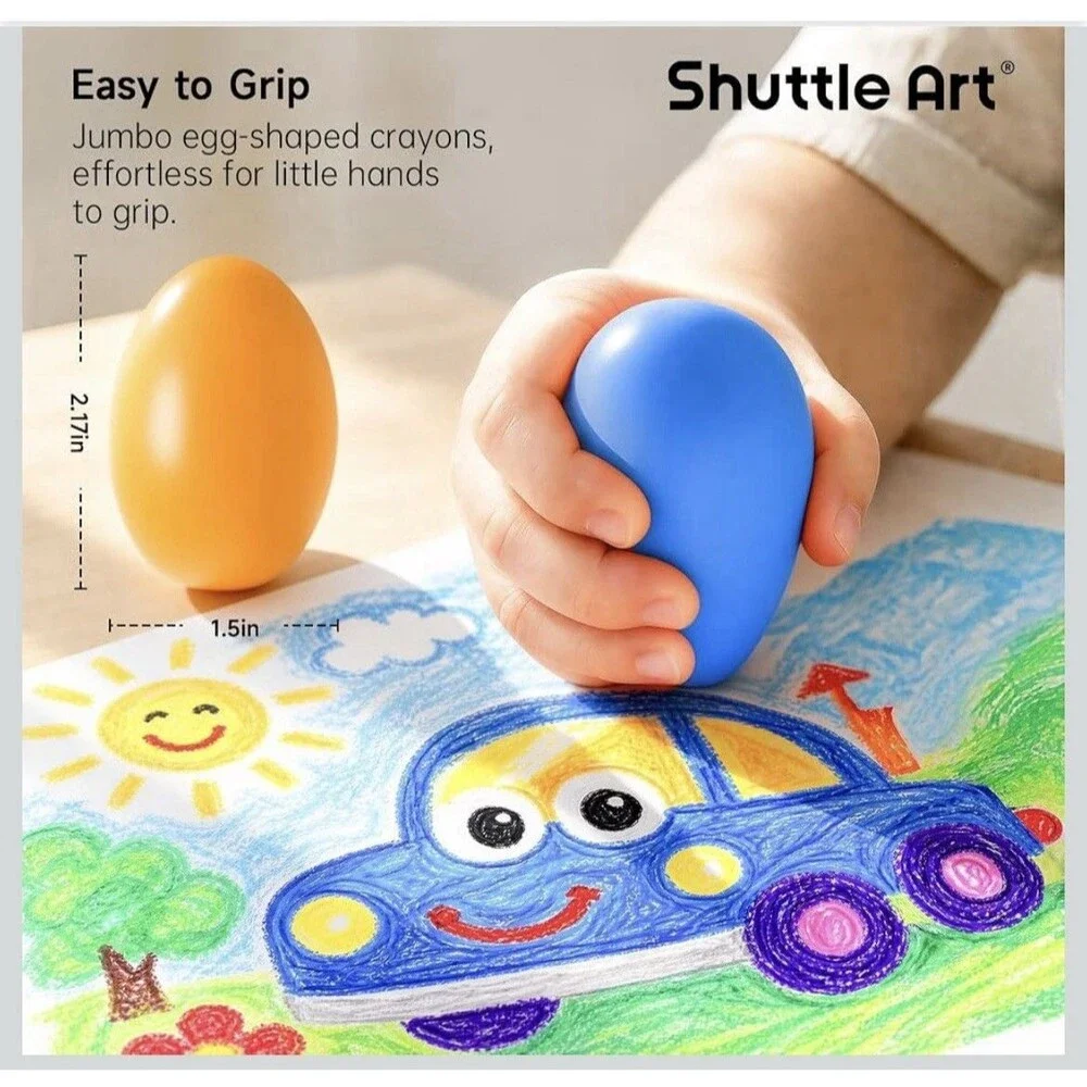 Shuttle Art Jumbo Egg Crayons 9 Colors Washable Toddlers 1-3 Coloring Book Set
